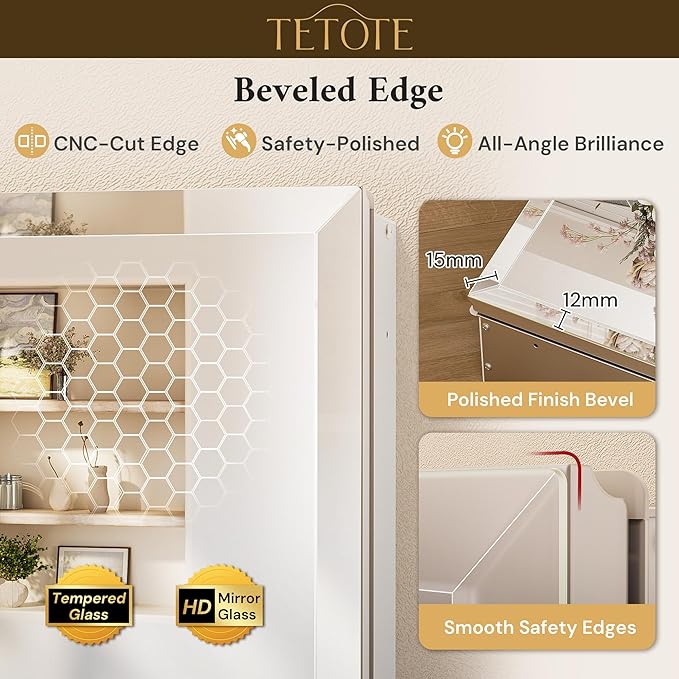 TETOTE 20 x 26 Bathroom Mirror with Storage with Tempered Beveled Mirror Silver Medicine Cabinet Aluminum Cabinet DTC Hinges, Stepless Adjustable Shelves, Recessed/Surface-Mounted