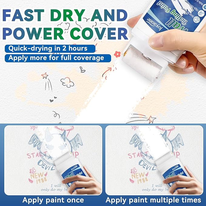 White Paint for Wall, Fast-Drying Paint Roller Brush, Water-Based Wall Paint Touch Up Without Extra Tools Required, Easy to Apply Drywall Repair Small Areas Surfaces for Flat, Ceiling(1 Pack)