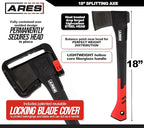 ARES 45006 – 18-Inch Splitting Axe – Lightweight Fiberglass Handle Construction – High-Carbon Steel Blade Head – Gardening, Hiking, and Outdoor/Adventure Applications