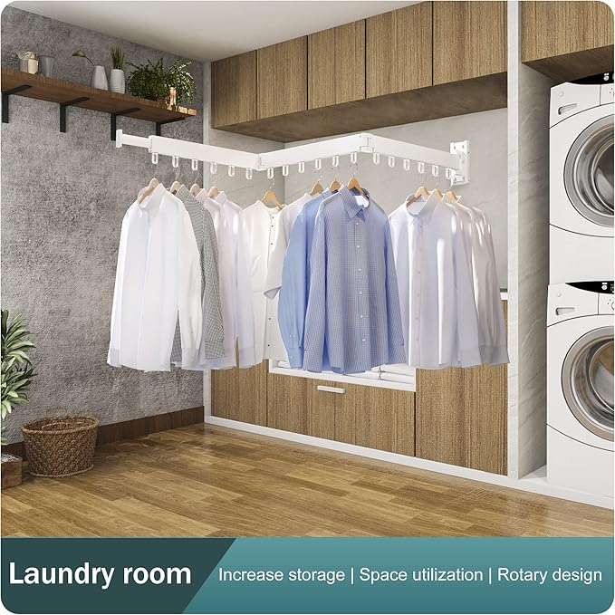 Clothes Drying Rack,Laundry Drying Rack,Clothes Rack Wall Mount,Wall Mounted Clothes Hanger Rack,Laundry Rack Folding,Retractable Clothing Rack,Collapsible Clothes Hanging Rack(Loop,White)
