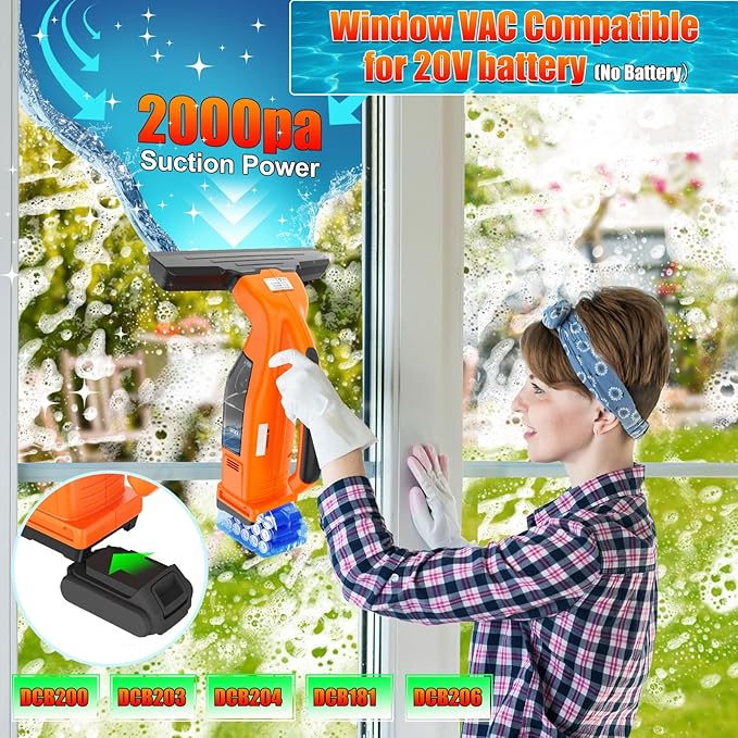 Window Vacuum Squeegee Cordless Compatible for Dewalt 20V/60V Battery (No Battery), Electric Window Cleaner Window Vacuum, Vacuum Squeegee for Window Cleaning, Mirror, Glass, Car Windshield