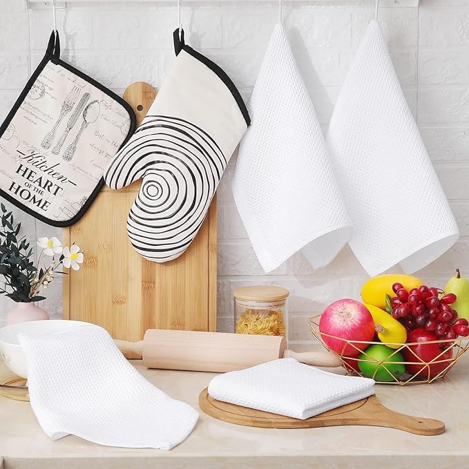 Homaxy 100% Cotton Waffle Weave Kitchen Dish Cloths, Ultra Soft Absorbent Quick Drying Dish Towels, 12 x 12 Inches, 24-Pack, White