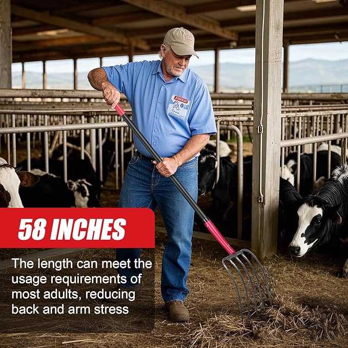5-Tine Pitch Fork Garden Forks Heavy Duty Manure Fork Pitchfork with Long Fiberglass Handle for Garden Farm Yardwork,58 inches
