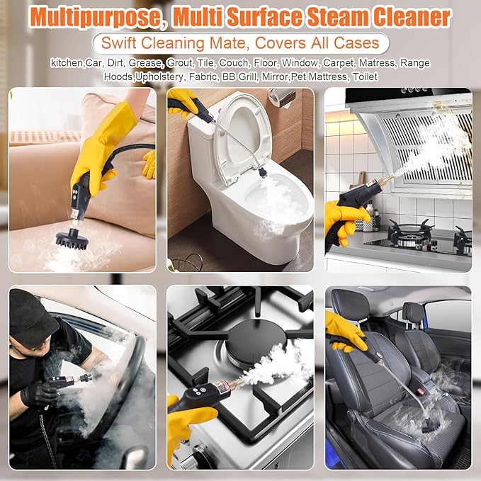 Handheld Steam Cleaner with Handle Button Control, 2500W High Pressure Steamer for Cleaning Car, 15 in 1 Multi-Purpose Portable Steam Cleaner for Home Car Upholstery Cleaning Tools