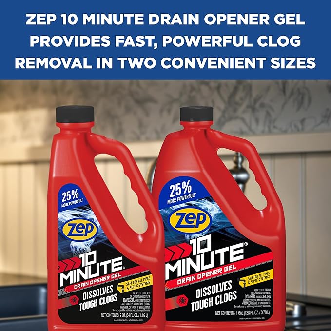 Zep 10 Minute Drain Opener Gel 64 oz (Case of 6) ZHCR64NG - Commercial Strength, Fast Acting and Safe For All Pipes