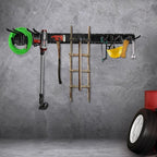 11Pcs Garage Wall Mount Tool Storage Rack - Adjustable Garden Tool Storage Hooks, Heavy Duty Utility Shed Organization Rack for Hanging Rake, Broom, Mower, Snowboard and Other Yard Tool