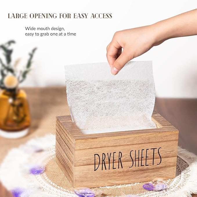 zoocatia Laundry Room Decor Dryer Sheet Container Wood Detergent Dispenser Organization and Storage Box Holder for Laundry Pods, Dryer Balls, Brown