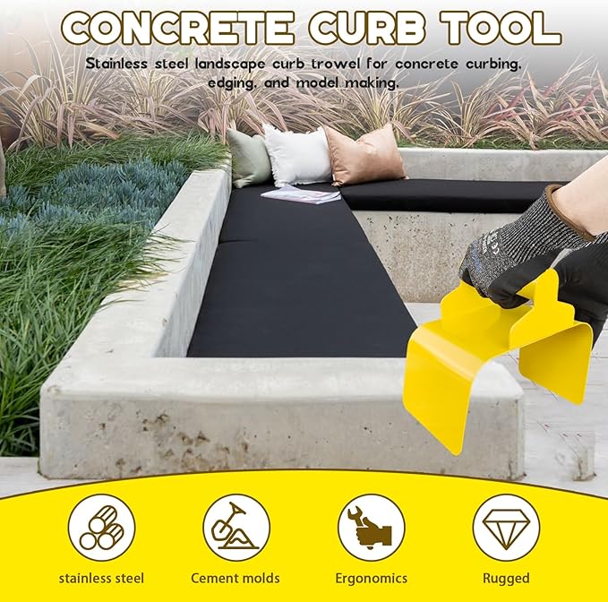 Garden Edging Curb Trowel Concrete Tool, Concrete Curbing Trowel, Curb Hand Tool with Putty Knife for Lawn, Garden, Pavement (Incline)