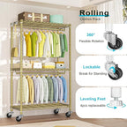 P3 Rolling Clothes Rack, Clothing Racks for Hanging Clothes, Heavy Duty Garment Rack with Wheels, Freestanding Portable Closet Organizer 39.4'' W x 14'' D x 78.5'' H, Max Load 464 LBS, Gold