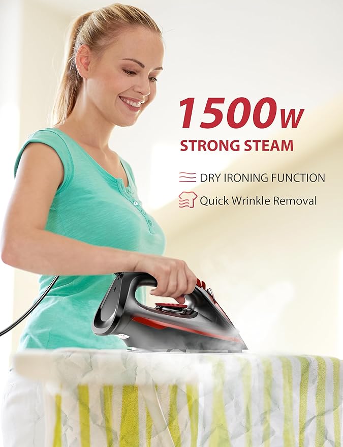 Irons Steamer for Clothes, 1500W Iron with Burst of Steam, 500 Microsteam Holes, Powerful Steam Iron, Auto shutoff, Self-Cleaning, 12.31oz Water Tank Ironing Clothes for All Fabrics