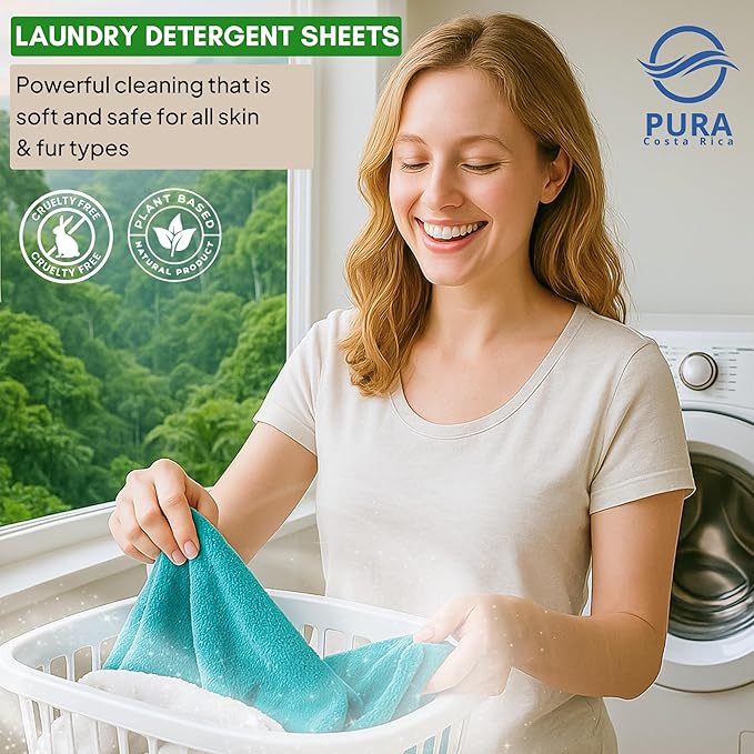 Laundry Detergent Sheets - Ultra Concentrated & Hypoallergenic - Deep Clean, Safe for Sensitive Skin, Plastic-Free & Non-Toxic - Works in Hot & Cold Water - (64 Loads 32 Sheets) - Mountain Mist