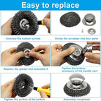 Steel Wool Scrubber with Replacement Wire Pads Set - 1 Heavy Duty Scrubber + 5 Stainless Steel Pads for Effortless Cleaning of Cast Iron, Grill Grates, Rust-Resistant Handle Design