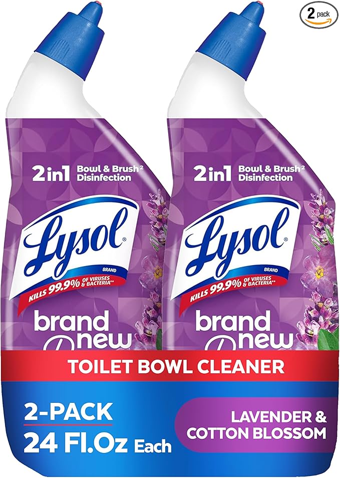 Lysol Toilet Bowl Cleaner Gel, For Cleaning and Disinfecting, Septic Safe Toilet Bowl Cleaner, Lavender & Cotton Blossom Scent, 24 oz, (Pack of 2)