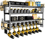 Power Tool organizer, 4 Layer Heavy Duty Metal tool Organizer Loads 260lbs, Garage Wall Organizer 8 Cordless Drill Holder, Wall mounted Tool Organizer for Garage Workshop - 33 Inch