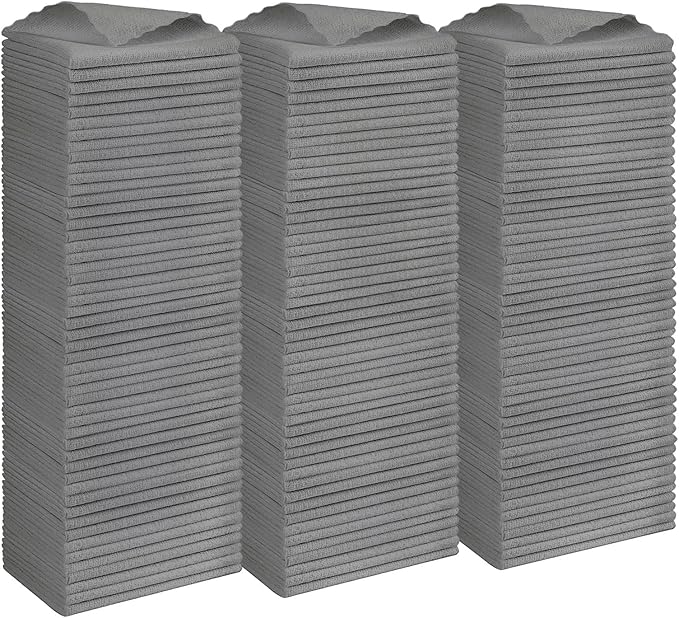 Orighty Grey Microfiber Cleaning Cloth, 150 Pack Highly Absorbent Cleaning Supplies, Lint Free Kitchen Towels Cleaning Rags, Microfiber Towels for Cars, House, Window, 12x12 inch