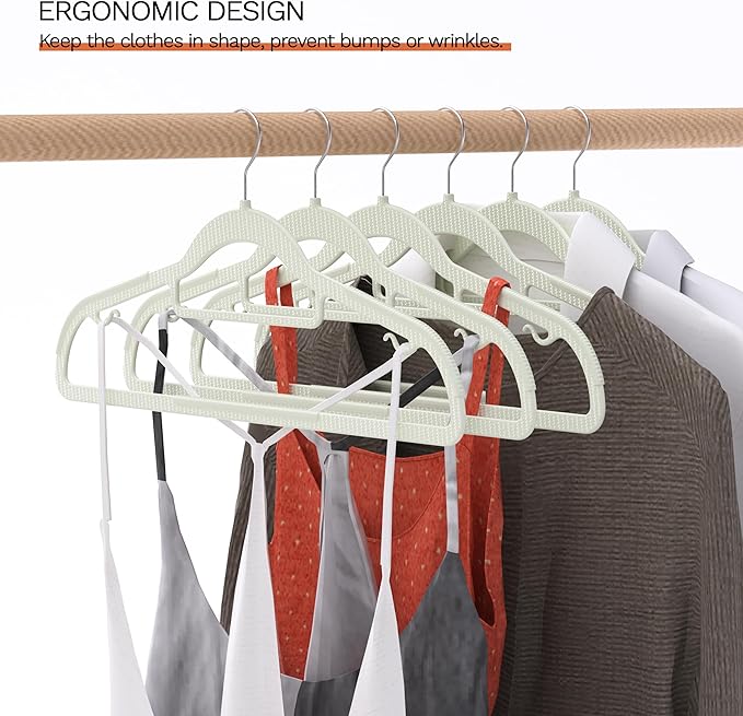 60 Pack Thin Space Saving Hangers, No Slip Clothes Hangers with Non Slip Textured and 360° Hook - Plastic Hanger, Closet Organizer for Shirt, Pants, Suit, Skirt, Coat - Ivory White
