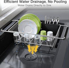 JASIWAY Dish Drying Rack in Sink, Expandable Stainless Steel Dish Drainers for Kitchen Counter, Dish Dryer Rack for Inside Sink, Over The Sink Dish Racks with Utensil Holder, Silver