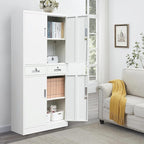 Metal Storage Cabinet with 2 Drawers 71" H,White Metal Garage Cabinets with 2 Lockable Doors and Adjustable Shelves Easy to Assemble for Home Office, Kitchen,Pantry,Garage,Warehouse