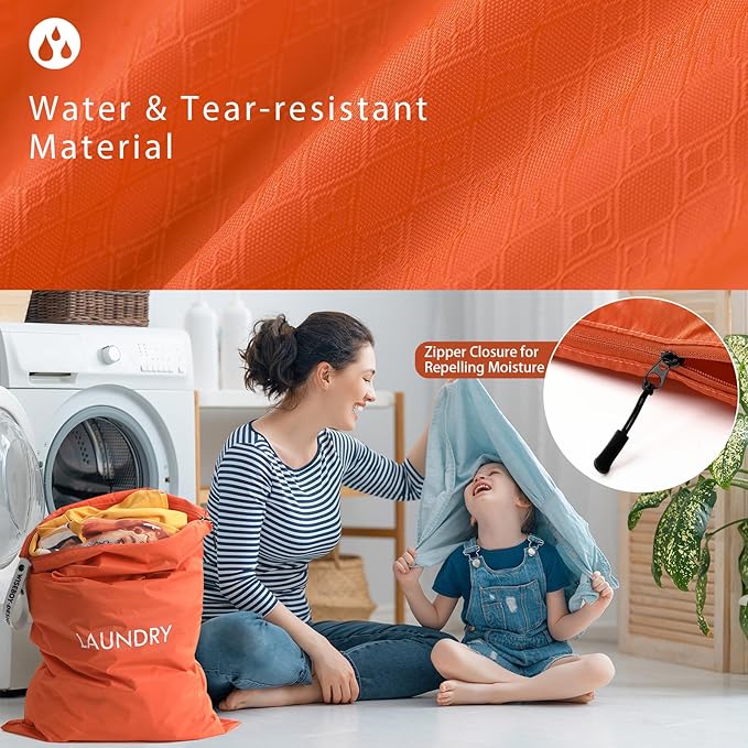 WiseBoy 2 Pack Laundry Bags, Washable Wet Dry Bag, Travel Laundry Bag Dirty Clothes Organizer, Swimming Yoga Bathing Suit Workout Wet Dry Bag - Orange