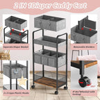 2In1 Baby Diaper Caddy & 3-Tier Rolling Diaper Cart, Diaper Caddy Organizer Cart with Dividers, Mobile Metal Utility Cart for Nursery Essentials, Detachable Bedside Cart, Large Capacity