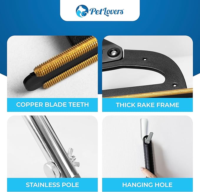 PetLovers EzLint Mega 52" Carpet Rake & Pet Hair Removal Tool – Dog & Cat Hair Remover Broom with Adjustable Handle & Extra Wide Head for Carpets, Rugs & Stairs (Black)