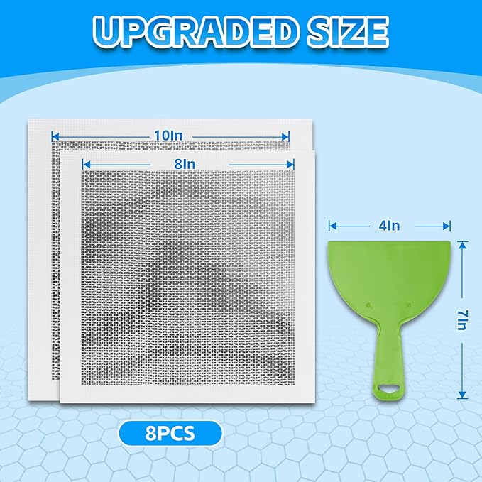 Wall Repair Patch Kit Upgraded Size, 8 Pcs 10/8 Inch Self Adhesive Pieces Aluminum Drywall Repair Kit, with Its Own Large Squeegee and Scraping, GMingZTong