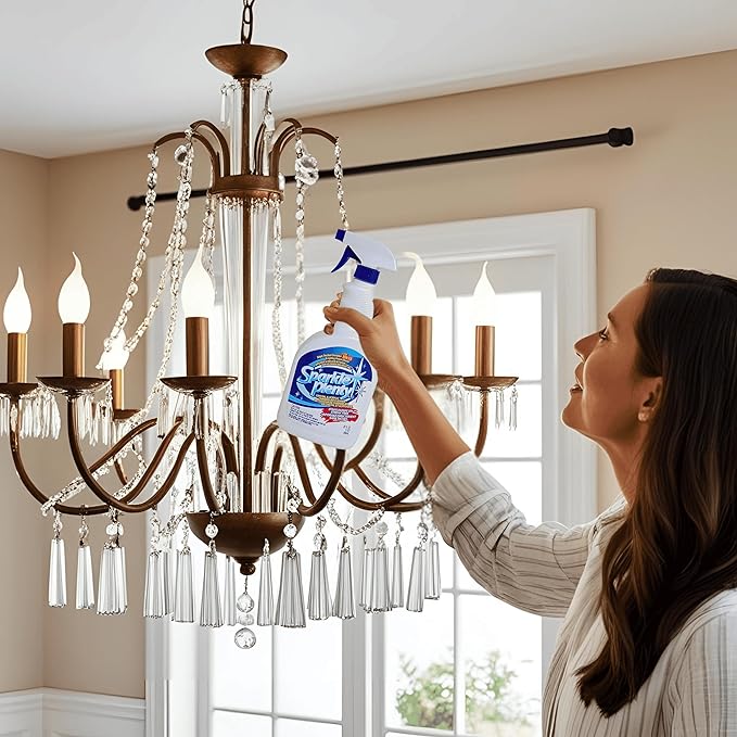 Sparkle Plenty Chandelier Cleaner Drip Dry Spray No Wipe - Dust Remover & Streak Free Glass Cleaner Spray for Chandeliers Crystals & Window Screen Surface - All Purpose Cleaning Supplies (32 oz)