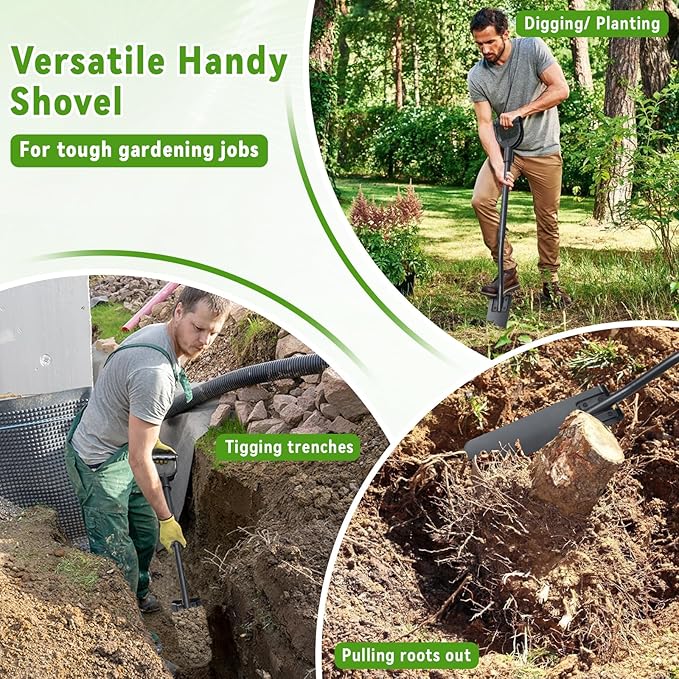 Spade Shovel,15 inch Long Narrow Spade, Heavy Duty Garden Trench Shovel for Digging,Trenching, Planting,Scraping, Edging with Cutting Blade, D Handle, Foot Rest Pedal, 45 Inches Drain Spade