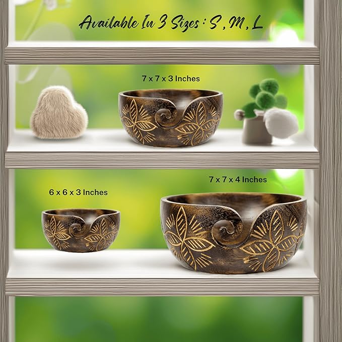 Nagina International Exquisite Premium Yarn Ball Storage Bowls | Hand Painted Lovely Decor Yet Functional Yarn Dispenser (Medium (7 x 3 x 7 Inches), Forest Fire)