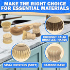 5 Pcs Bamboo Dish Brush Set – Wooden Dish Brush with Ergonomic Handle for Scrubbing Pots and Pans – Durable, Scratch-Free Bristles for Effective Dishwashing & Easy Grip for Comfortable Use
