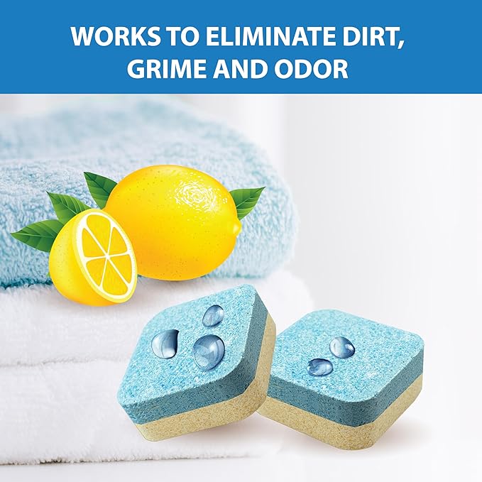 SANI 360° Washing Machine Cleaning tablets, 24 pack is Formulated with Enzyme, Deep Cleans and Deodorizes Front and Top Loading Washers use up to 2-year supply Lemon Scent