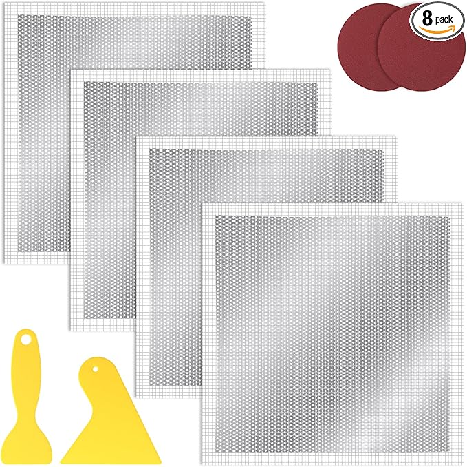 SHENLIU 12 X 12 Inch Drywall Repair Kit, Heavy Duty Self-Adhesive Mesh Drywall Patch for Large Holes, Wall Patch Repair Kit for Walls Ceiling Mesh Dry Wall Patche Kits with Scraper Sandpaper(Repair 8)