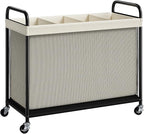 ELYKEN Laundry Hamper 4 Section, 140L Rolling Laundry Sorter with Removable Liner Bag, Laundry Basket with Wheels, Steel Frame with Metal Handle, Clothes Hamper Cart for Laundry Room & Bedroom