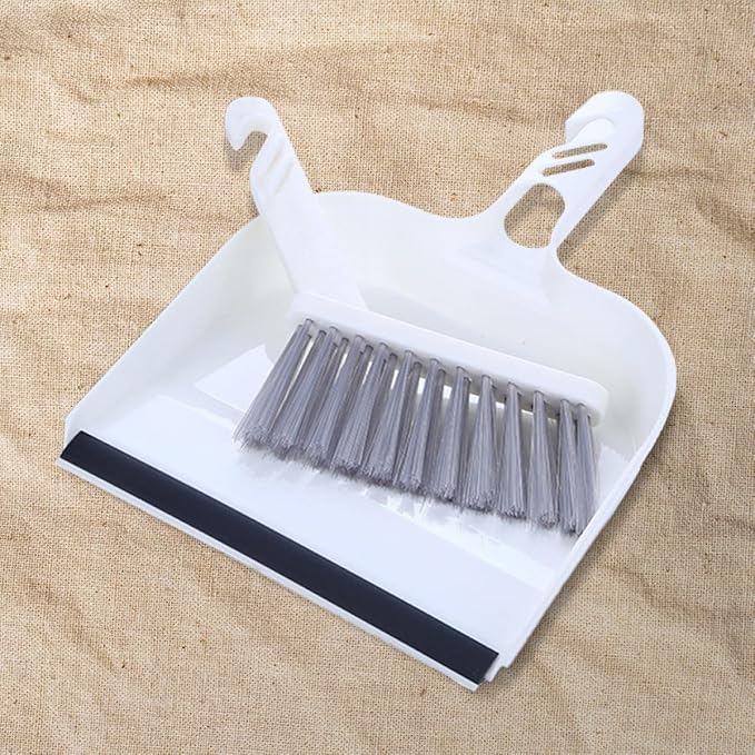 CLISPEED Mini Broom and Dustpan Set 2pcs, White Handheld Cleaning Brushes for Kitchen and Desktop, Compact Sweeping Tools for Home and Office Use