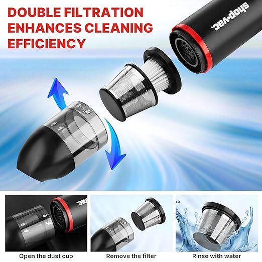 Shop-Vac 2-in-1 Car Vacuum & Air Duster, 14000Pa Blow/Suction Portable Cordless Vacuum, Mini Car Vac, Handheld & Lightweight with 6 Nozzles, Type-C Rechargeable for Auto/Home/Office