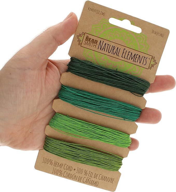 The Beadsmith 100% Hemp Cord – Emerald Colors – .55mm, 40 Foot Spool, 10LB Test Strength – Twine for Jewelry Making, Macrame, Paper Crafts, Gardening, Scrapbooking, Home Décor, DIY String Art & More