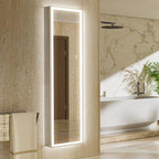 16"x60" Tall Lighted Medicine Cabinet with Mirror & Brush Nickel Bevel Frame, Surface or Recessed LED Mirror Cabinet with Outlet, 5-Tier Adjustable Shelf & Sensor Inner Light (Right Hinge)