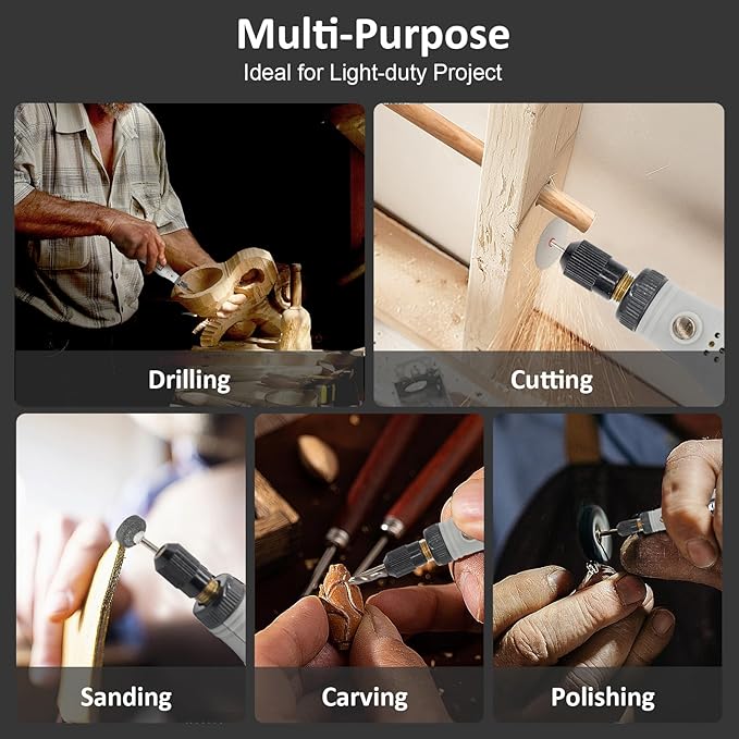 Cordless Rotary Tool, 3.7V Li-ion Mini Rotary Multi-Tool Kit with Variable Speed, 42pcs Accessories Kit Electric Rotary DIY Grinder for Polishing, Cleaning and Engraving