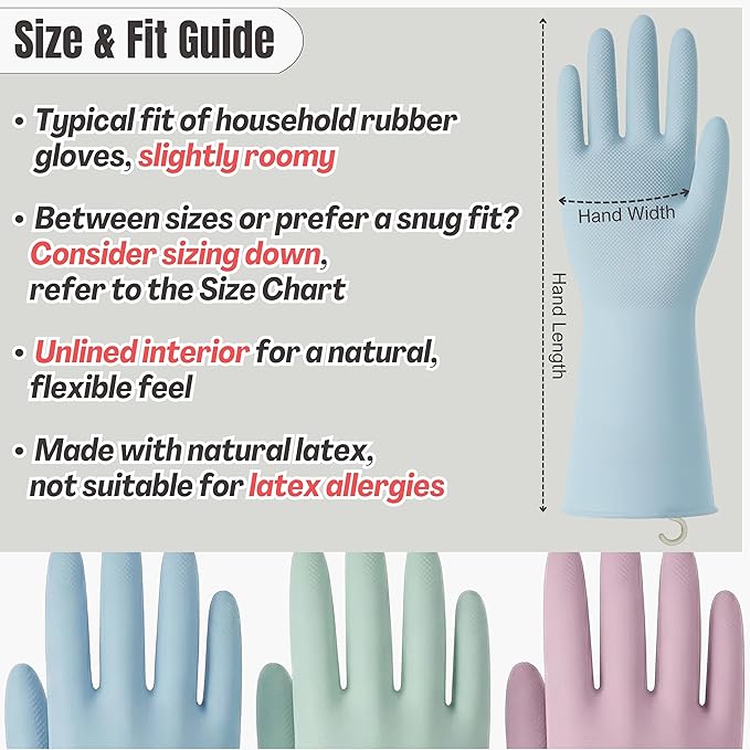 IMARU 3 Pairs Dishwashing Gloves with Hanging Hooks - Reusable Rubber Cleaning Gloves for Household & Kitchen & Gardening, Non-Slip & Waterproof & Durable (Large)