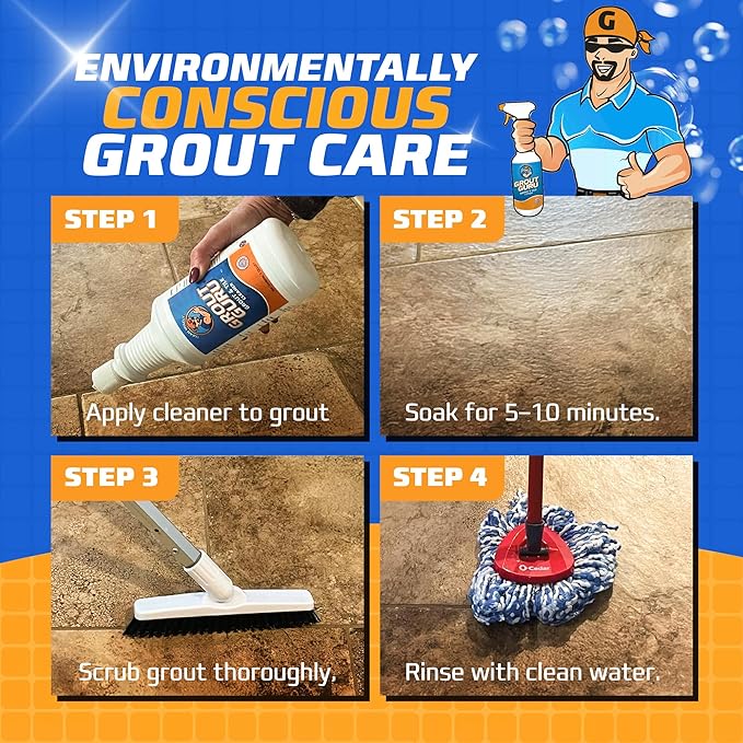 Grout Cleaner for Tile Floors 1 Quart Made in USA - Heavy Duty Tile Cleaner Ceramic Floor for Deep Cleaning Restore Easy to Use Bathroom Shower Kitchen Outdoor Porcelain
