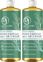 Dr. Jacobs Naturals Eucalyptus Castile All-in-One Cleaner and Soap - Plant-Based Formula for House Cleaning Floors and Appliances - Gentle on Skin and the Planet - 32 oz, 2 Pack
