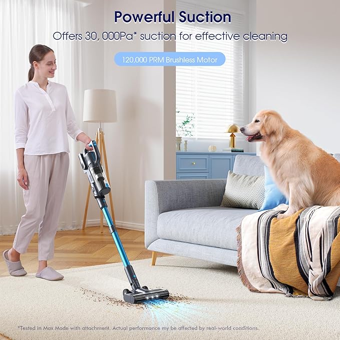 35,000pa Cordless Vacuum Cleaner, Max 50 Minutes, Lightweight Cordless Cleaners for Home, Stick and Handheld Vacuum for Carpets, Hard Floor, Pet Hair, Cars (Blue)