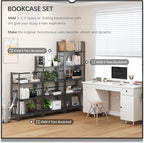 4NM No-Assembly Folding Bookshelf Storage Shelves 4 Tiers Vintage Bookcase Standing Racks Study Organizer Home Office (All Black)