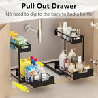 Under Kitchen Sink Organizers and Storage Pull Out 2 Tier Metal Bathroom Cabinet Organizer (Black, 2 Pack)