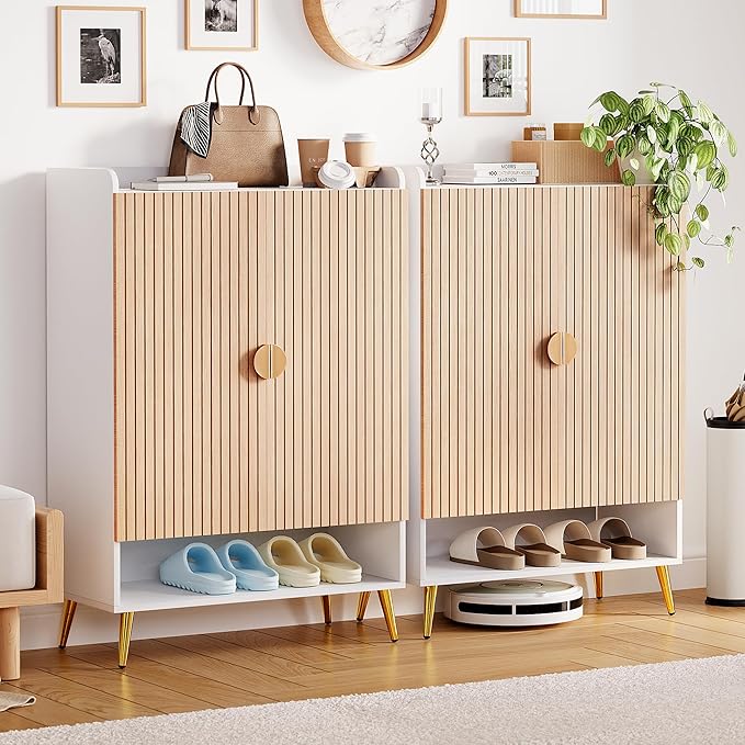 COSIEST 43" 7-Tier Shoe Cabinet with Doors, Wooden Shoe Storage Cabinet with Adjustable Shelves, Freestanding Shoe Rack Organizer for Entryway, Hallway, Closet, Living Room, Rustic Brown