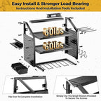 LBT Heavy Duty Metal Power Tool Organizer Wall Mount with 4 Outlet Charging Station & Drill Holder, 4 Layer Garage Storage Rack 120LB, Gift for Men Dad Husband (Workshop, Anniversary, Father's Day)