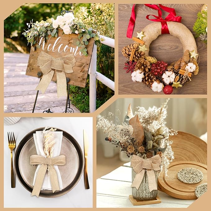 Wired Edge Decorative Ribbon DIY Craft Ribbon for Holiday Garlands Gift Wrapping and Home Decor (Natural Khaki Color, 1inches)