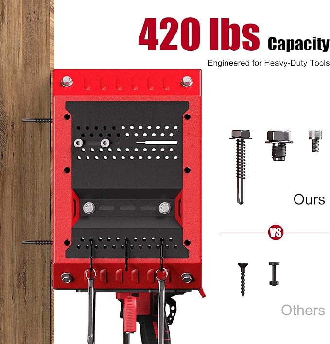 Power Tool Organizer Wall Mount with Charging Station, 3 Layer Heavy Duty Metal Tool Storage Rack Loads 420lbs with 4 Cordless Drill Holder, Battery Utility Rack Loads with 4 Power Strip