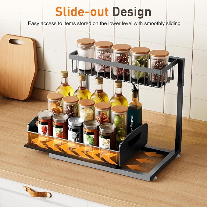 Under Sink Organizer 2 Pack,Metal Pull Out Cabinet Organizer Shelf,Kitchen Bathroom Organizers and Storage with Sliding Drawer,Storage Shelves,Storage and organization for Home,Laundry,RV,Pantry,Spice