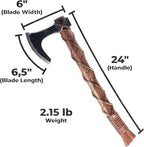 Two-Handed Viking Axe with 1095 Carbon Steel Axe Head - Includes Forged Iron Wall Mount Hooks (2) - Teakwood Shaft with Hand-Engraved Norse Runes | The Skeggøx